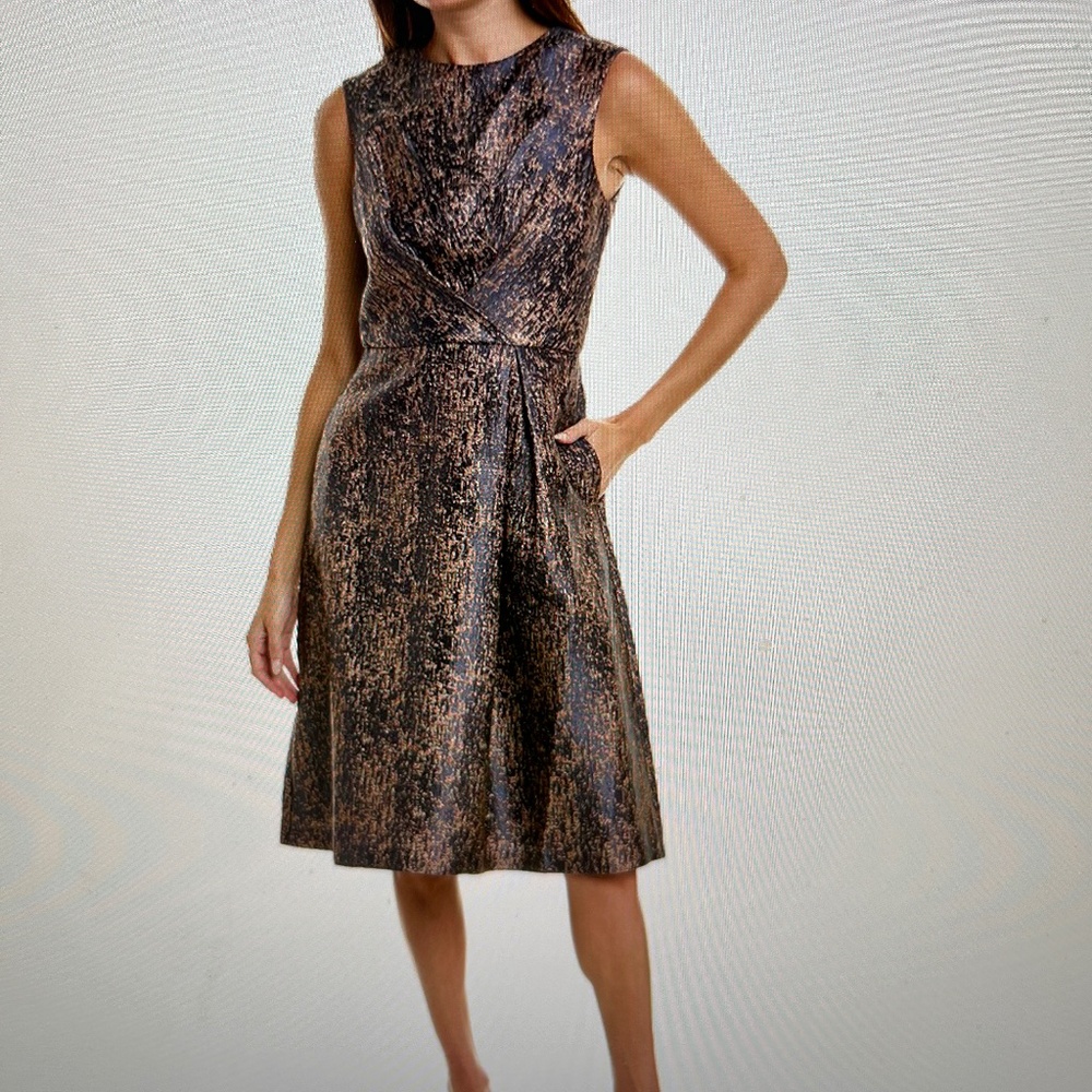 Kay Unger Rhoda Inverted Pleat Sleeveless A-Line Dark Midnight Midi Dress NWT